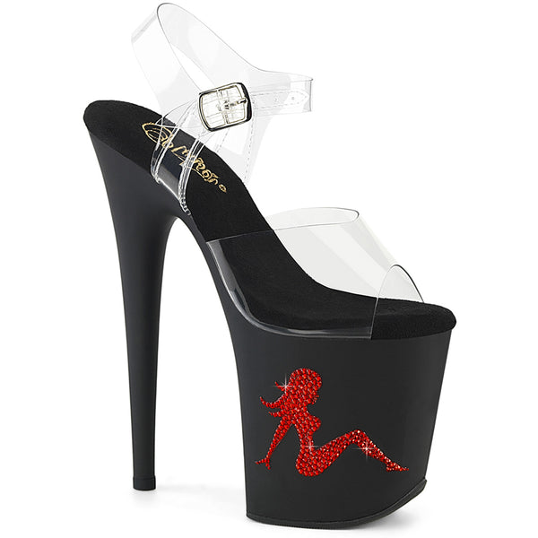 8" Heel, 4" Pf Ankle Strap Sandal W/Rs Trucker Girl Pleaser Pleaser FLAMINGO/808TGRS