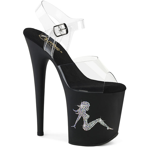 8" Heel, 4" Pf Ankle Strap Sandal W/Rs Trucker Girl Pleaser Pleaser FLAMINGO/808TGRS