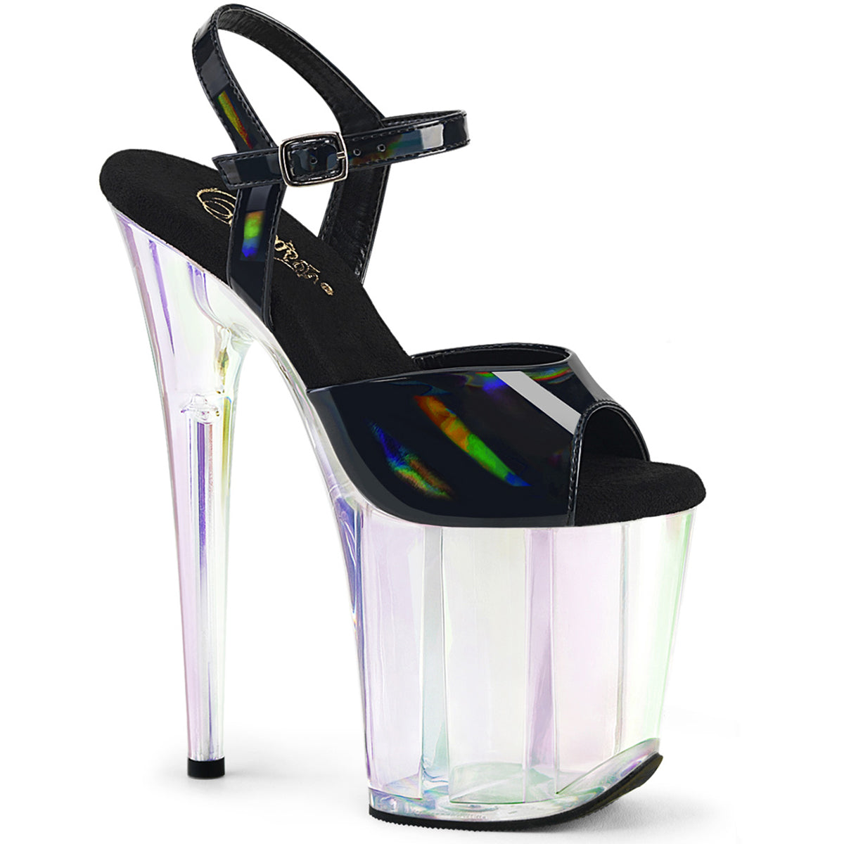 8" Heel, 4" Holo Tinted Pf Ankle Strap Sandal Pleaser Pleaser FLAMINGO/809HT