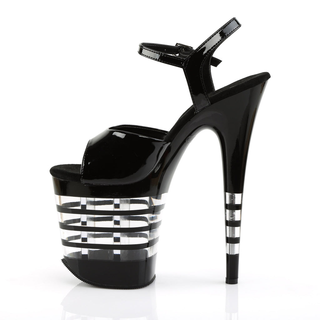 8" Heel, 4" Lined PF Ankle Strap Sandal Blk Pat/Blk Pleaser Pleaser FLAMINGO/809LN