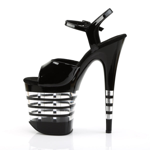 8" Heel, 4" Lined PF Ankle Strap Sandal Blk Pat/Blk Pleaser Pleaser FLAMINGO/809LN