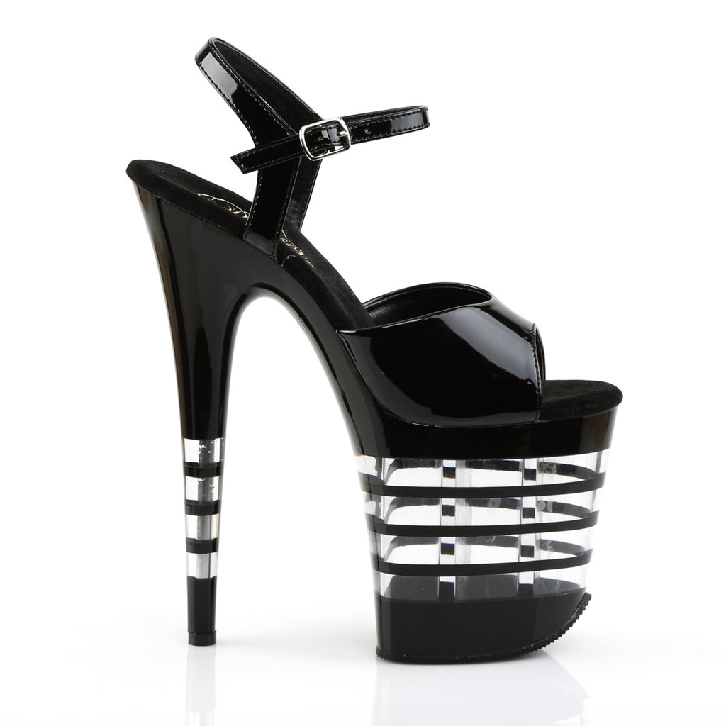 8" Heel, 4" Lined PF Ankle Strap Sandal Blk Pat/Blk Pleaser Pleaser FLAMINGO/809LN