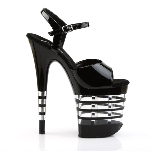 8" Heel, 4" Lined PF Ankle Strap Sandal Blk Pat/Blk Pleaser Pleaser FLAMINGO/809LN