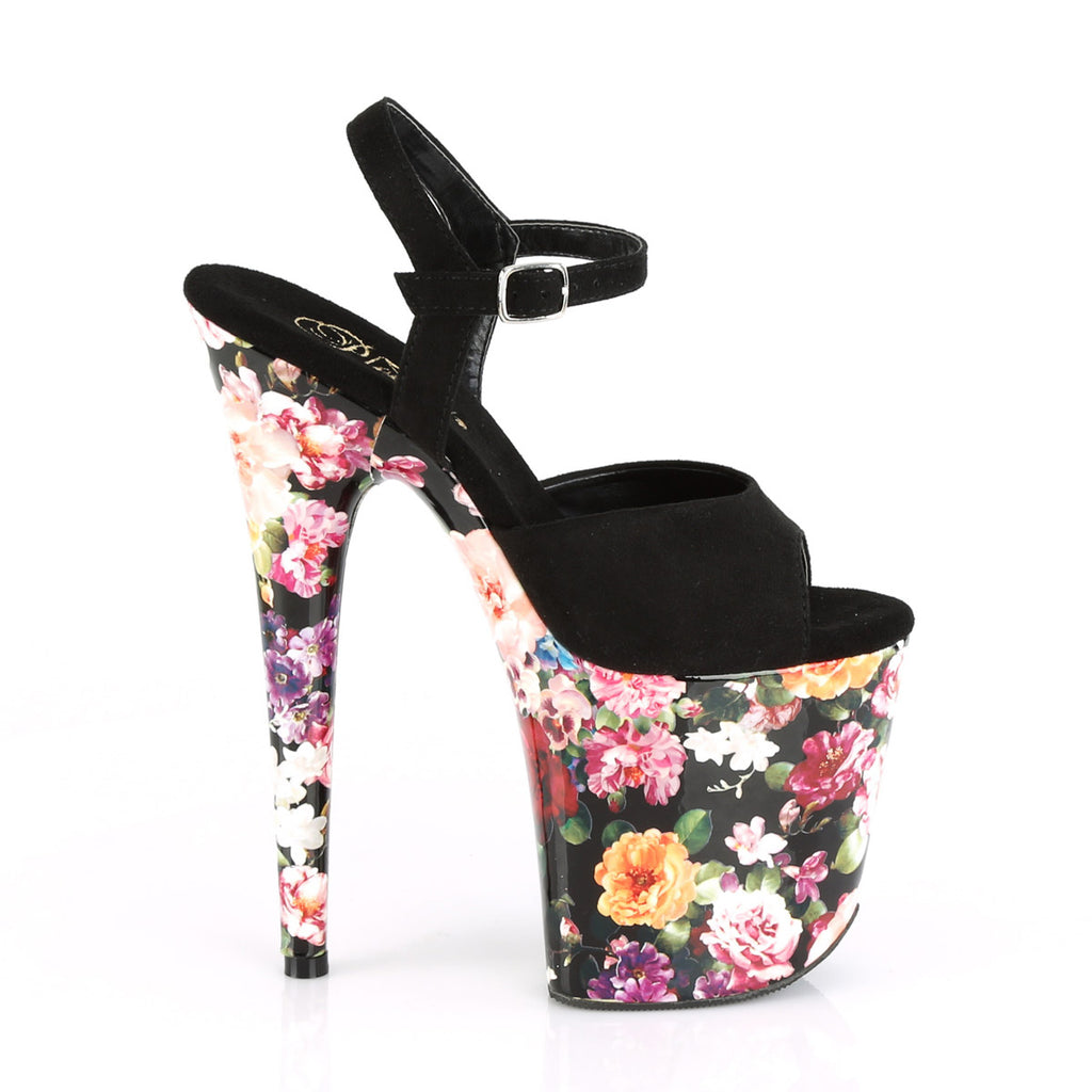 8" Heel, 4" PF Ankle Strap Sandal w/ Flower Print Pleaser Pleaser FLAMINGO/809WR
