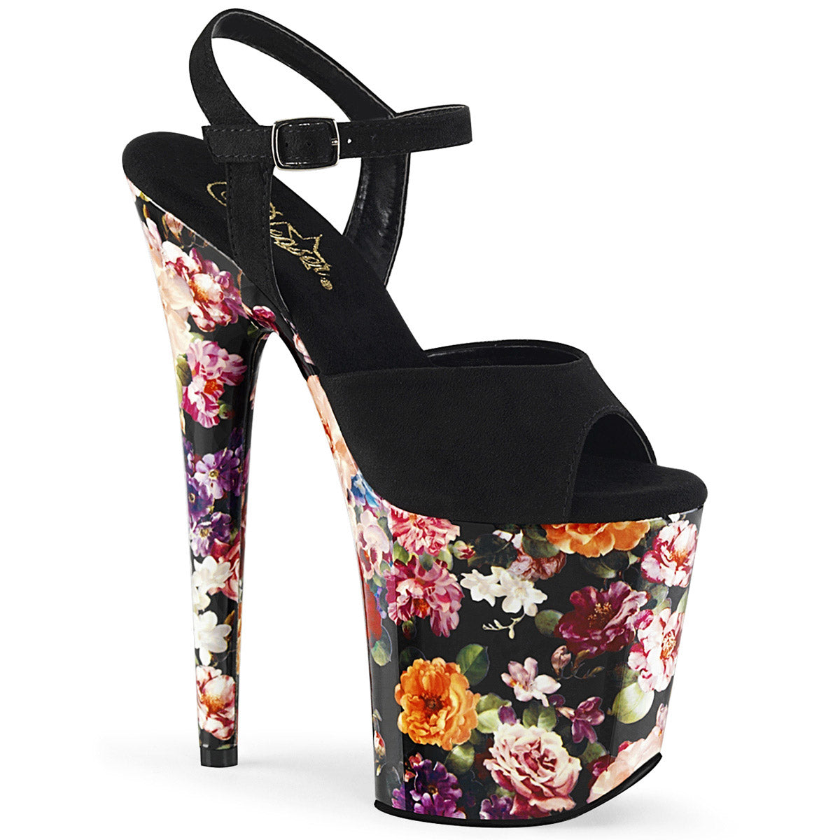 8" Heel, 4" PF Ankle Strap Sandal w/ Flower Print Pleaser Pleaser FLAMINGO/809WR Main image