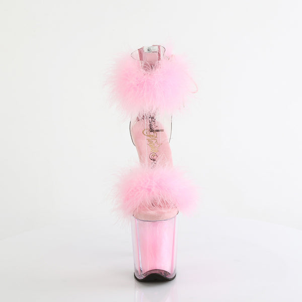 8" Heel, 4" Pf Marabou Fur Ankle Cuff Sandal, Back Zip Pleaser Pleaser FLAMINGO/824F