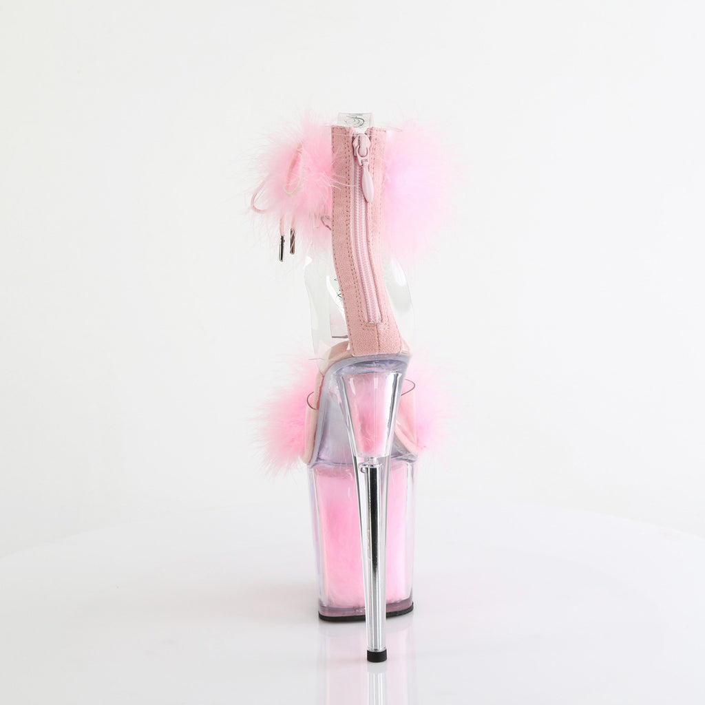 8" Heel, 4" Pf Marabou Fur Ankle Cuff Sandal, Back Zip Pleaser Pleaser FLAMINGO/824F