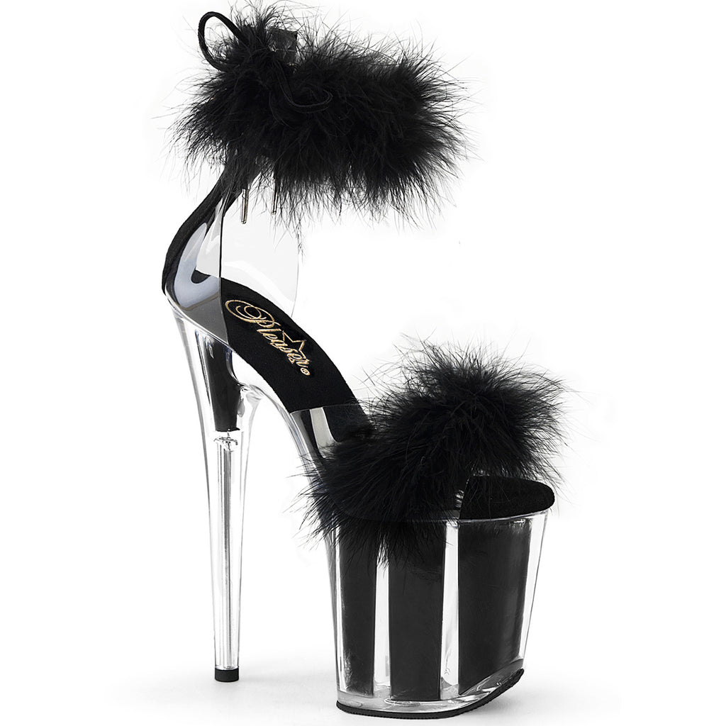 8" Heel, 4" Pf Marabou Fur Ankle Cuff Sandal, Back Zip Pleaser Pleaser FLAMINGO/824F