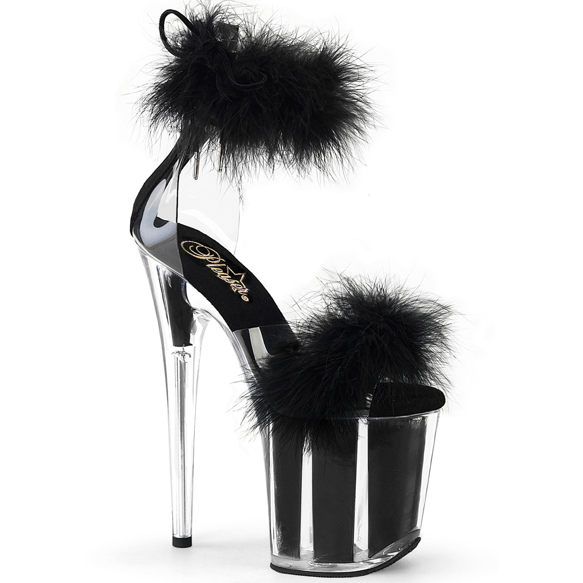 8" Heel, 4" Pf Marabou Fur Ankle Cuff Sandal, Back Zip Pleaser Pleaser FLAMINGO/824F