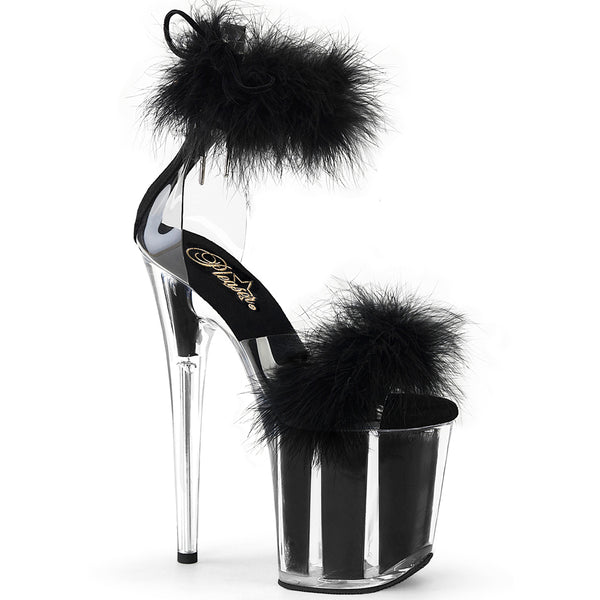 8" Heel, 4" Pf Marabou Fur Ankle Cuff Sandal, Back Zip Pleaser Pleaser FLAMINGO/824F