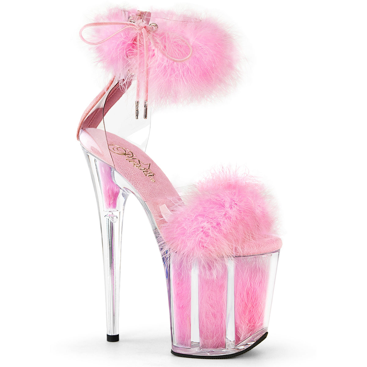 8" Heel, 4" Pf Marabou Fur Ankle Cuff Sandal, Back Zip Pleaser Pleaser FLAMINGO/824F Main image