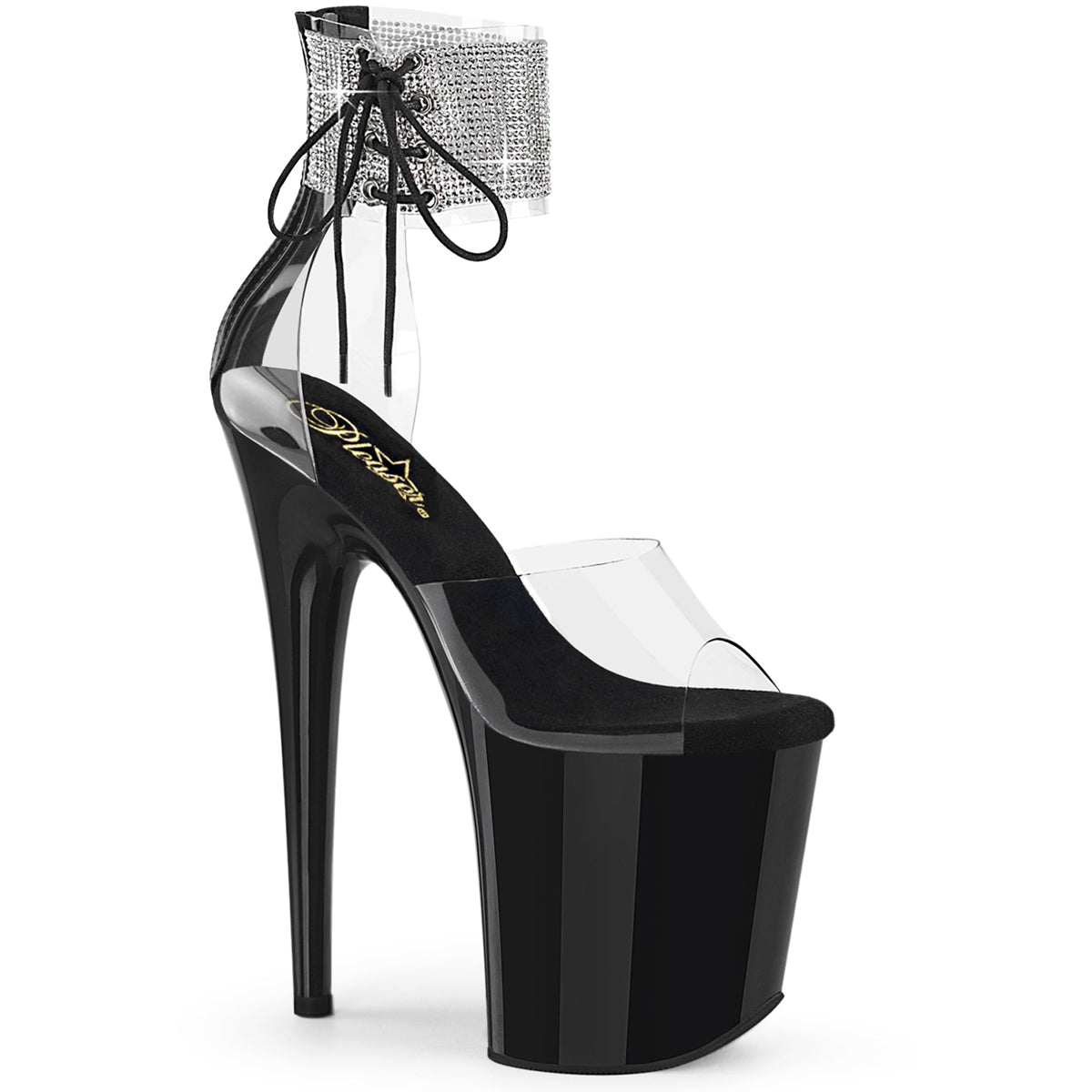 8" Heel, 4" Pf Rhinestoned Ankle Cuff Sandal, Back Zip Pleaser Pleaser FLAMINGO/824RS Main image