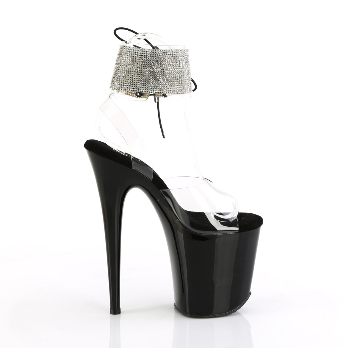 8" Heel, 4" Pf Rhinestoned Ankle Cuff Sandal Pleaser Pleaser FLAMINGO/891/2RS