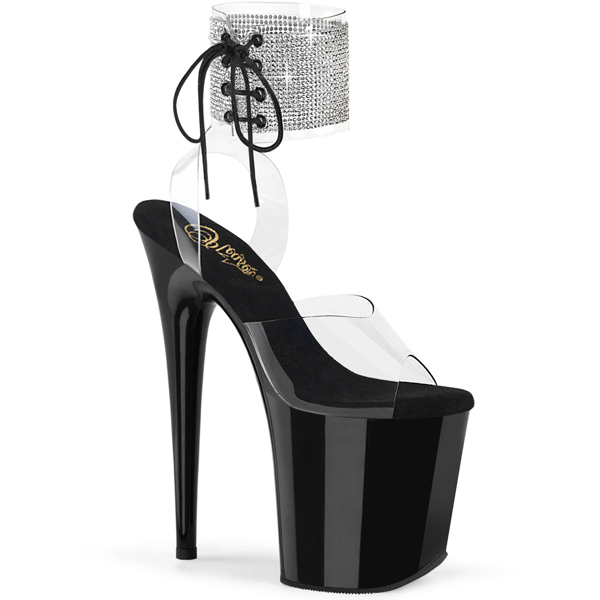 8" Heel, 4" Pf Rhinestoned Ankle Cuff Sandal Pleaser Pleaser FLAMINGO/891/2RS Main image