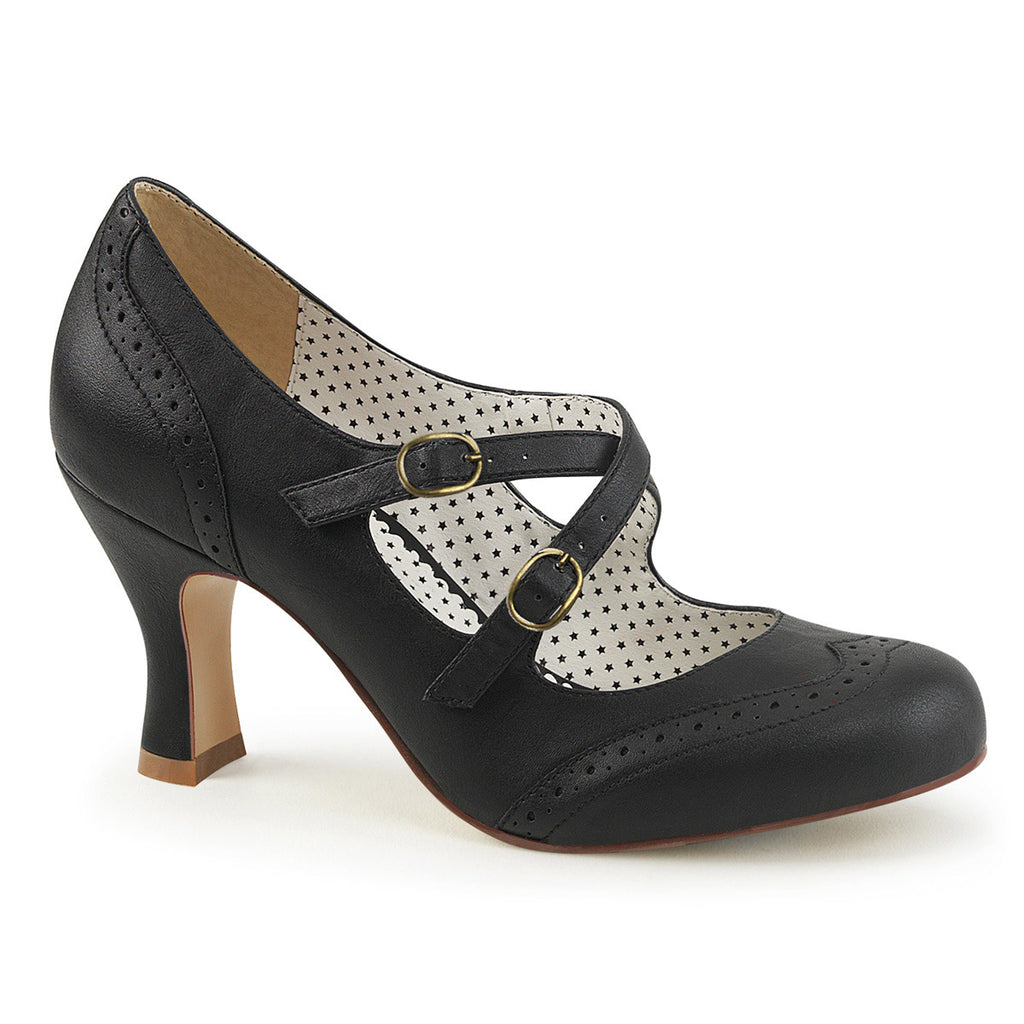 3" Kitten Heel Round Toe Criss-Cross Mary Jane Pump Blk Faux Leather Pleaser Pin Up Couture FLAPPER/35