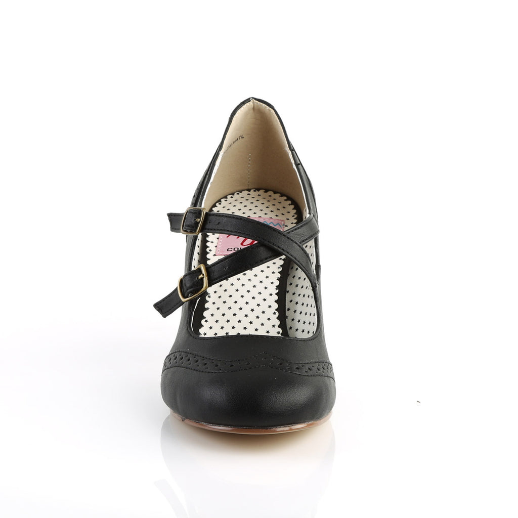 3" Kitten Heel Round Toe Criss-Cross Mary Jane Pump Blk Faux Leather Pleaser Pin Up Couture FLAPPER/35