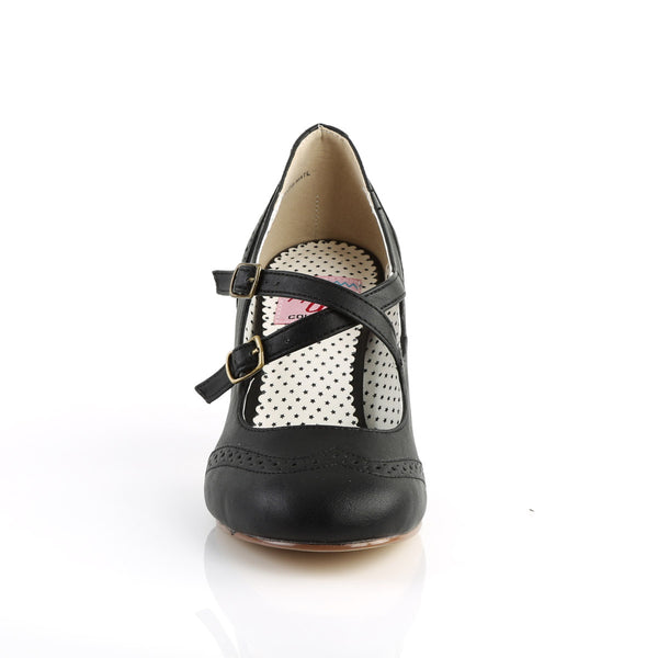 3" Kitten Heel Round Toe Criss-Cross Mary Jane Pump Blk Faux Leather Pleaser Pin Up Couture FLAPPER/35