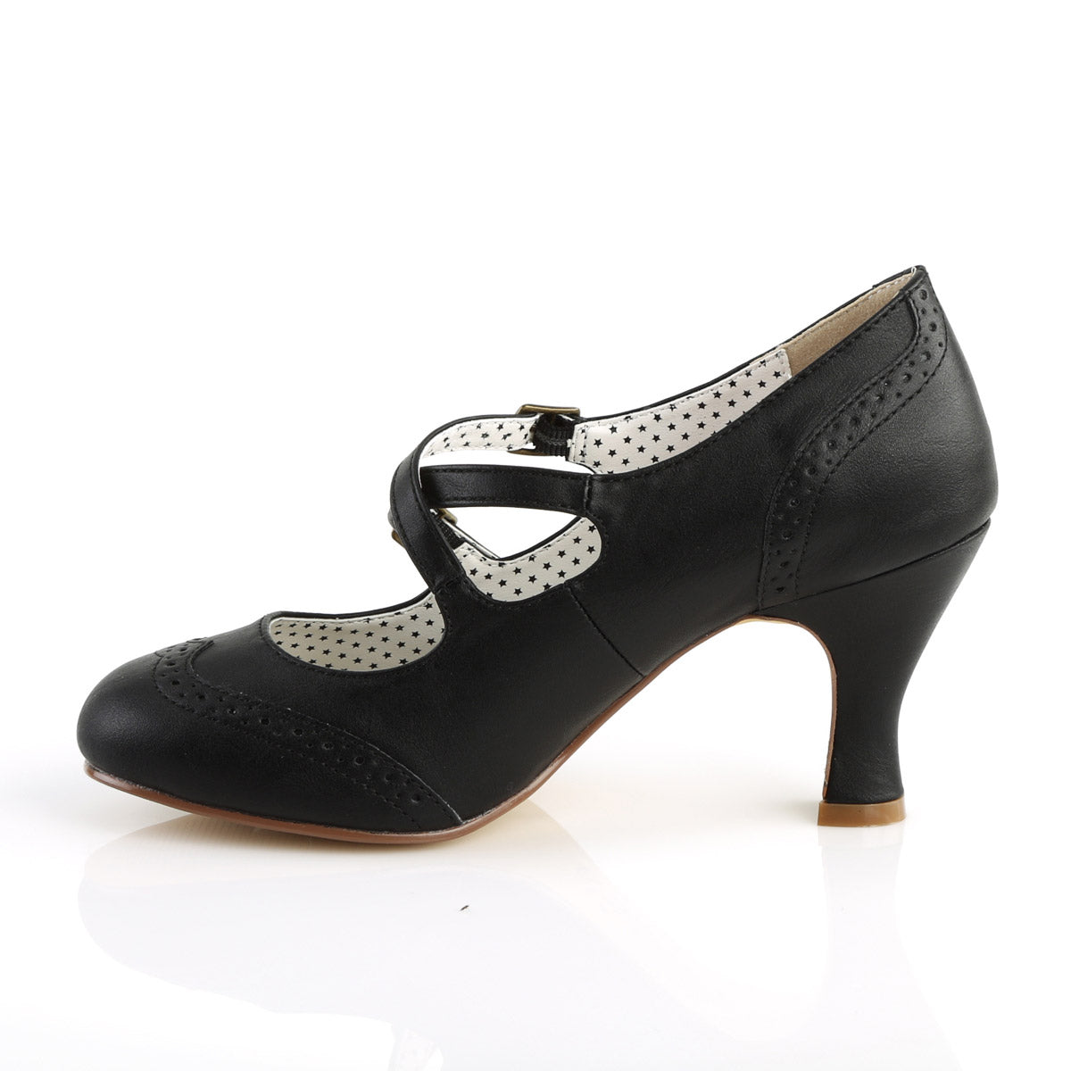 3" Kitten Heel Round Toe Criss-Cross Mary Jane Pump Blk Faux Leather Pleaser Pin Up Couture FLAPPER/35
