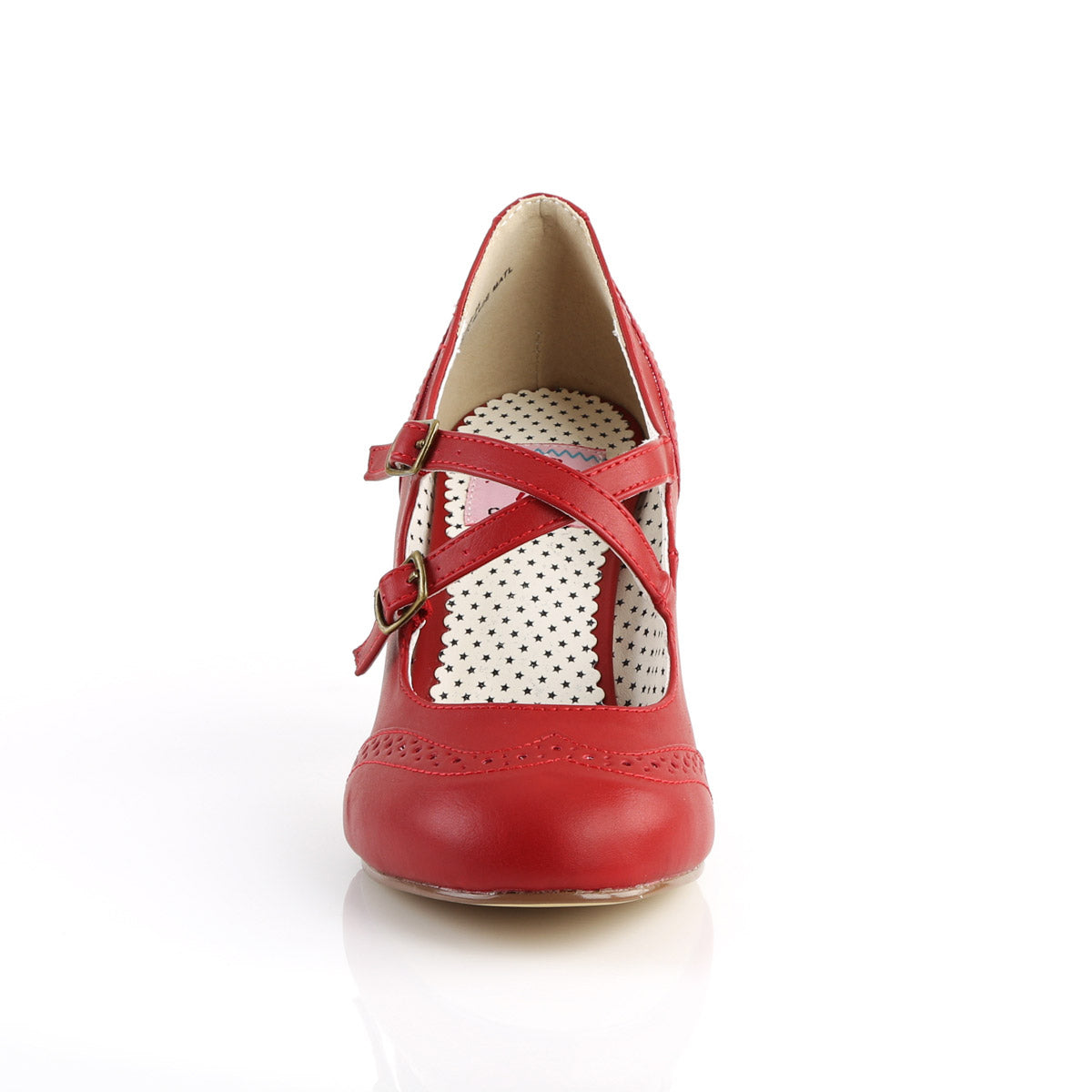 3" Kitten Heel Round Toe Criss-Cross Mary Jane Pump Red Faux Leather Pleaser Pin Up Couture FLAPPER/35