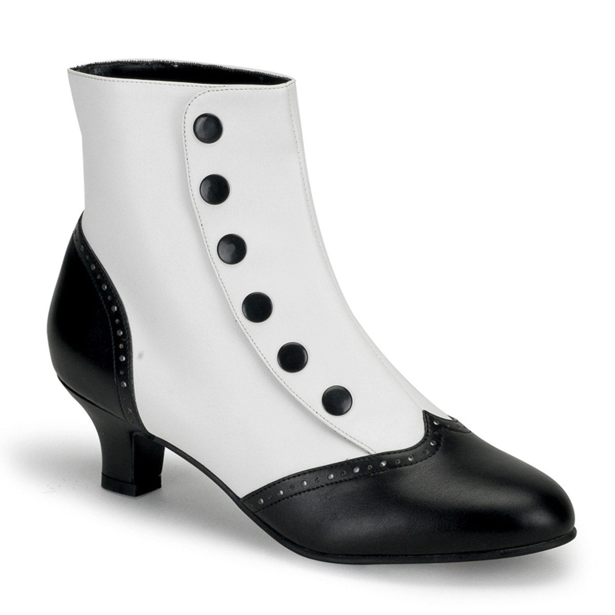 Kitten Heel Wingtip Two Tone Button Snap Spat Ankle Boots Shoes Pleaser Bordello FLORA/1023 Main image