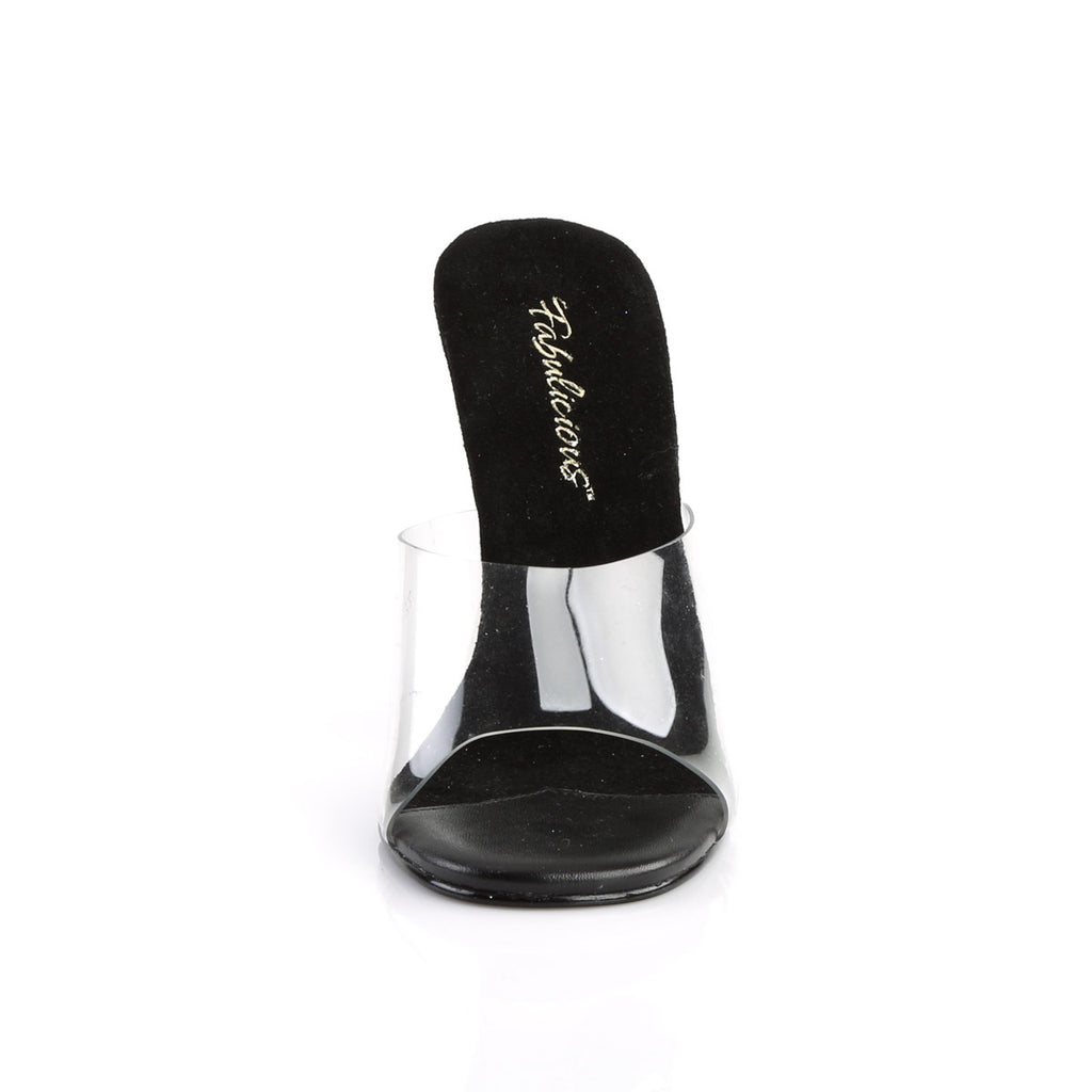 4 1/2" Heel Slide Clr-Blk/BlkMatte Pleaser Fabulicious GALA/01