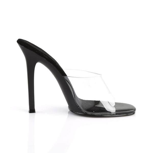 4 1/2" Heel Slide Clr-Blk/BlkMatte Pleaser Fabulicious GALA/01
