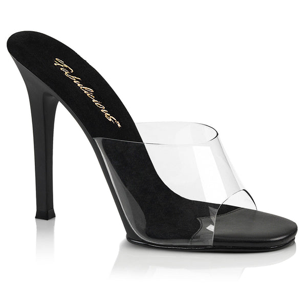4 1/2" Heel Slide Clr-Blk/BlkMatte Pleaser Fabulicious GALA/01