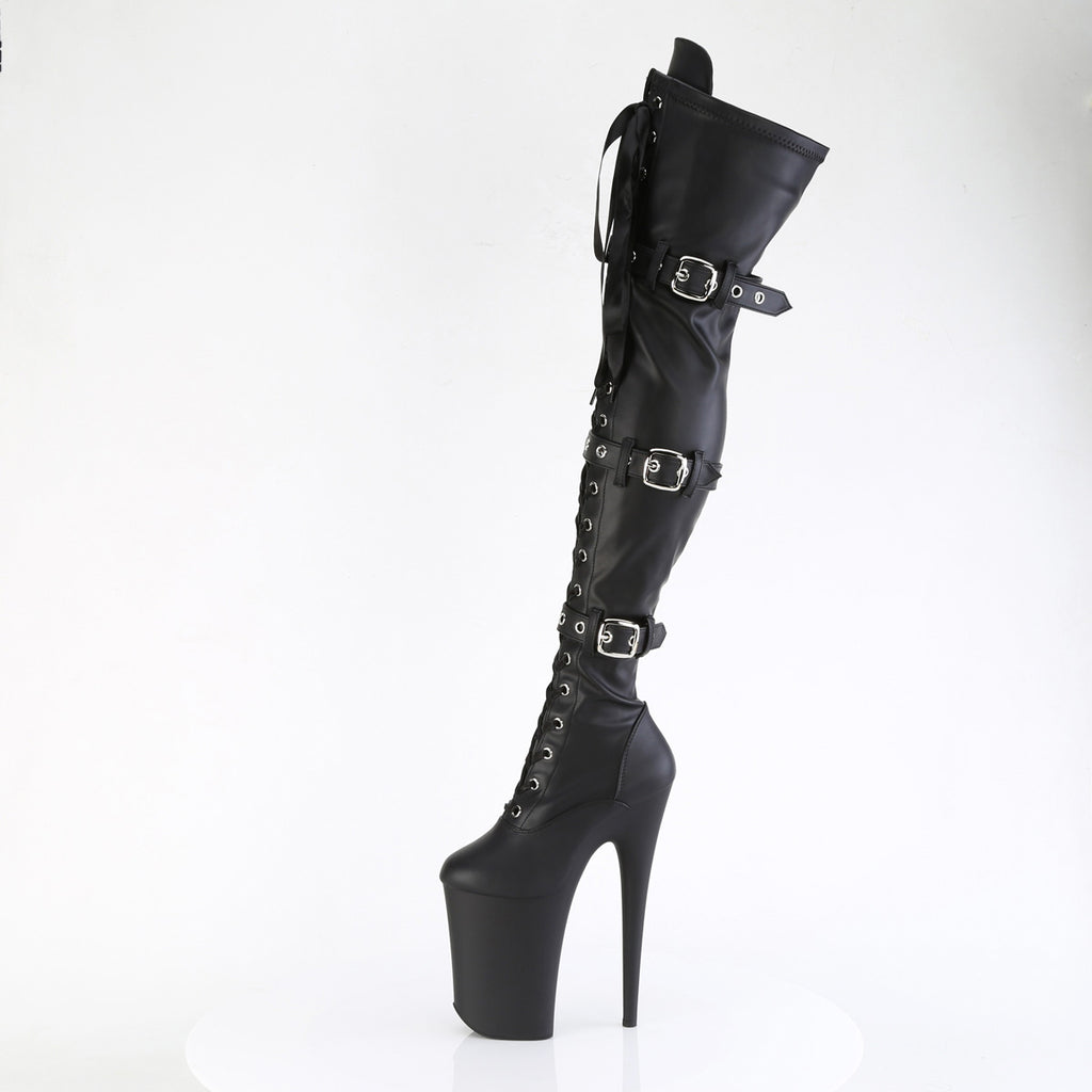 9" Heel, 5 1/4" Pf Buckled Lace Up Thigh Boot, Side Zip Pleaser Pleaser INFINITY/3028