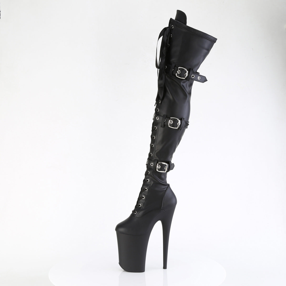 9" Heel, 5 1/4" Pf Buckled Lace Up Thigh Boot, Side Zip Pleaser Pleaser INFINITY/3028