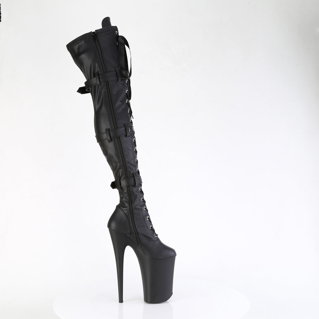 9" Heel, 5 1/4" Pf Buckled Lace Up Thigh Boot, Side Zip Pleaser Pleaser INFINITY/3028