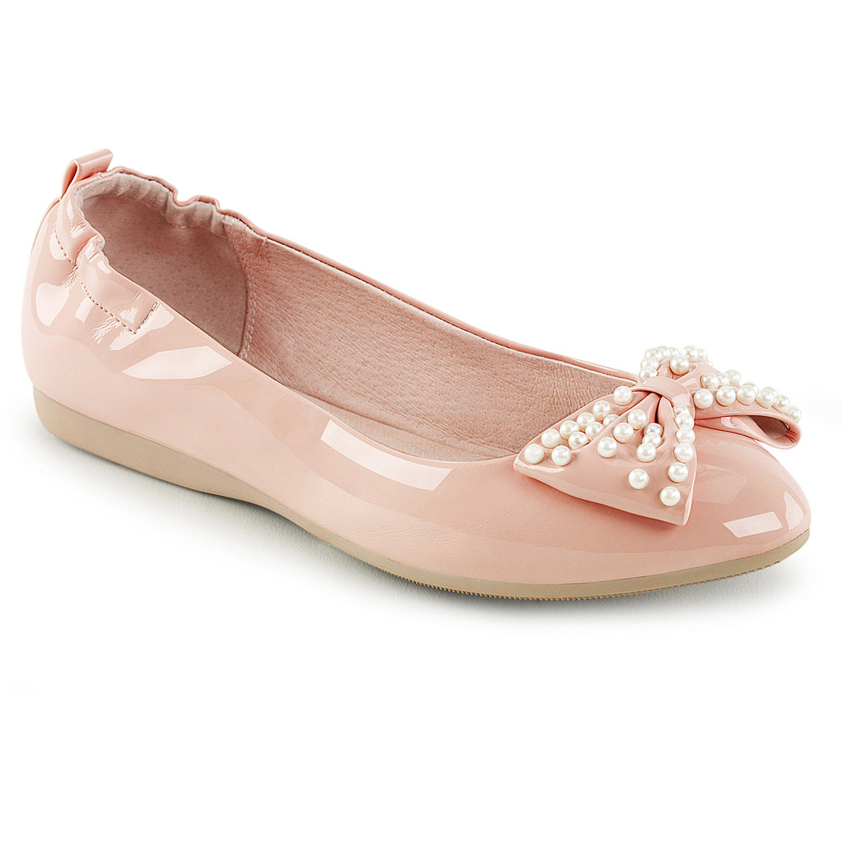 Pointed Toe Foldable Flats W/ Pearl Embellished Bow B. Pink Pat Pleaser Pin Up Couture IVY/09 Main image