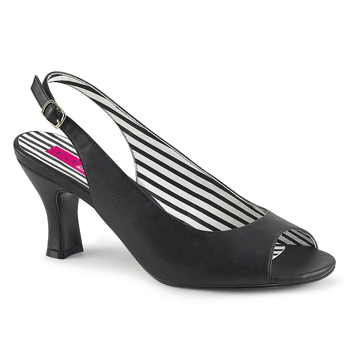 3" Heel Slingback Peep Toe Pump Blk Faux Leather Pleaser Pink Label JENNA/02 Main image