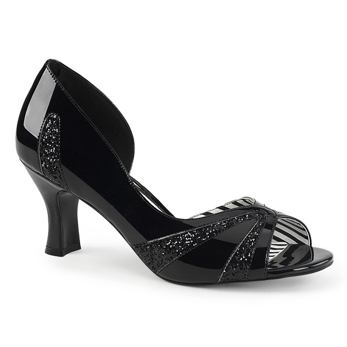 3" Heel Peep Toe D'Orsay Pump Blk Pat-Blk Glitter Pleaser Pink Label JENNA/03 Main image