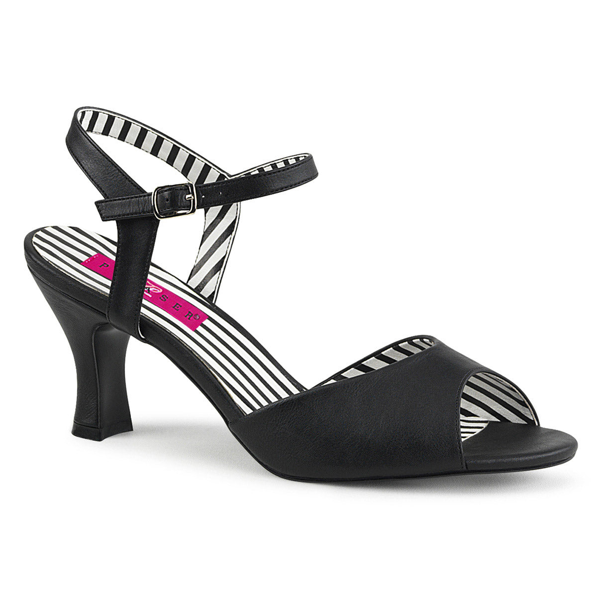 3" Heel Ankle Strap Sandal Blk Faux Leather Pleaser Pink Label JENNA/09 Main image