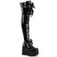 4" Wedge PF Lace-Up Stretch Thigh Boot, Side Zip Pleaser Demonia KERA/303