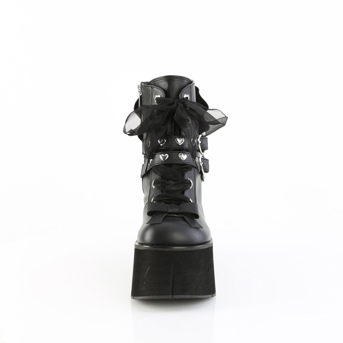 Demonia Platform Lace-Up Ankle Boots with Sheer Ribbon and Heart Buckles Secondary image
