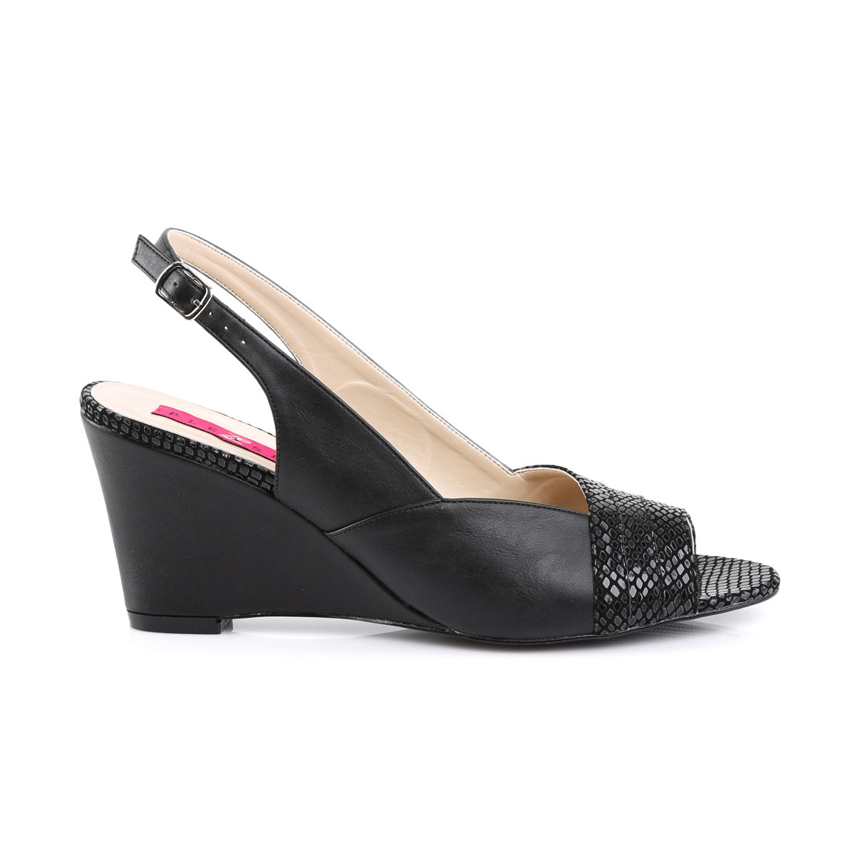 3" Slingback Wedge Sandal Blk Faux Leather Pleaser Pink Label KIMBERLY/01SP