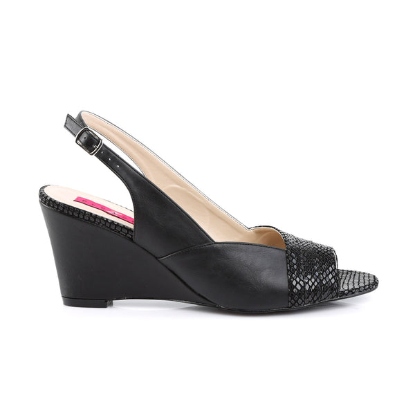 3" Slingback Wedge Sandal Blk Faux Leather Pleaser Pink Label KIMBERLY/01SP
