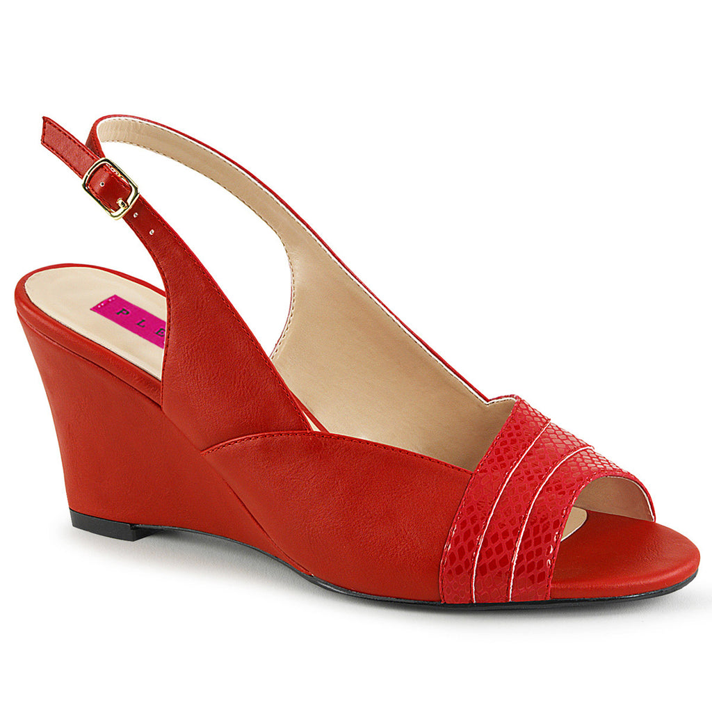 3" Slingback Wedge Sandal Red Faux Leather Pleaser Pink Label KIMBERLY/01SP