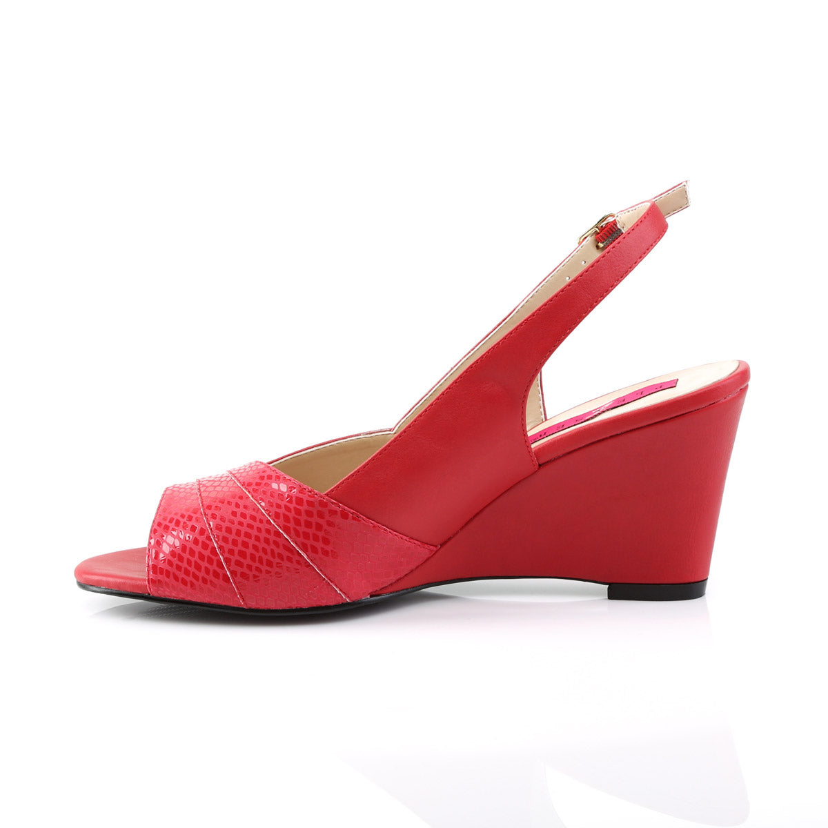 3" Slingback Wedge Sandal Red Faux Leather Pleaser Pink Label KIMBERLY/01SP
