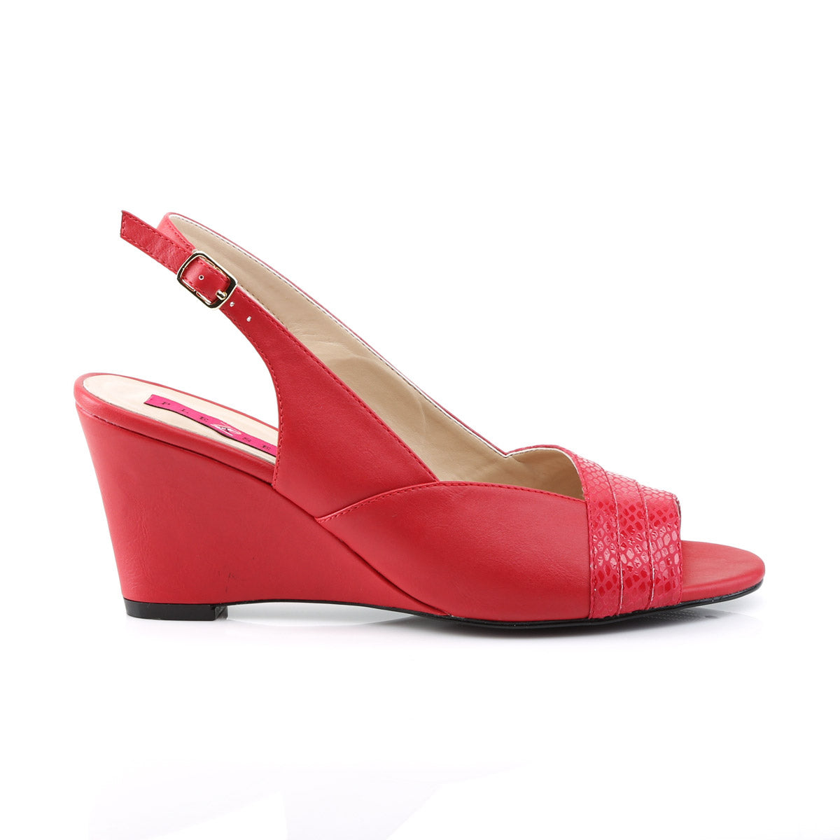 3" Slingback Wedge Sandal Red Faux Leather Pleaser Pink Label KIMBERLY/01SP