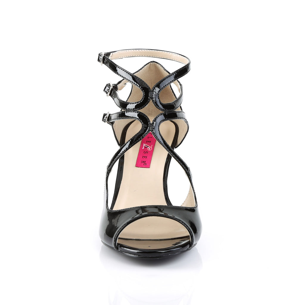 3" Strappy Wedge Sandal W/ Cutout Detail Blk Pat Pleaser Pink Label KIMBERLY/04