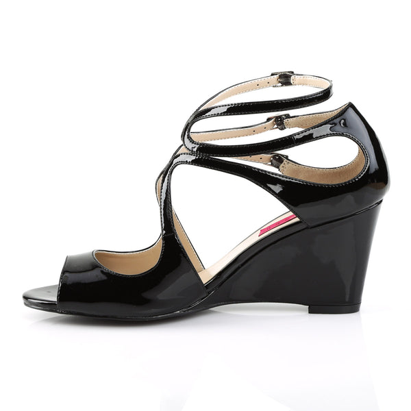 3" Strappy Wedge Sandal W/ Cutout Detail Blk Pat Pleaser Pink Label KIMBERLY/04