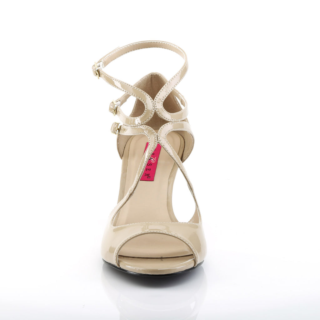 3" Strappy Wedge Sandal W/ Cutout Detail Cream Pat Pleaser Pink Label KIMBERLY/04