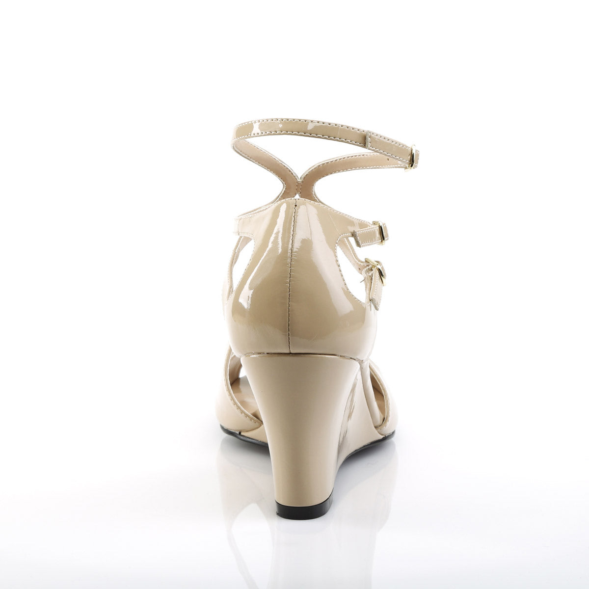 3" Strappy Wedge Sandal W/ Cutout Detail Cream Pat Pleaser Pink Label KIMBERLY/04