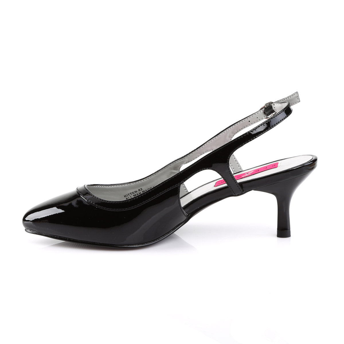 2 1/2" Heel Slingback Pump Blk Pat Pleaser Pink Label KITTEN/02