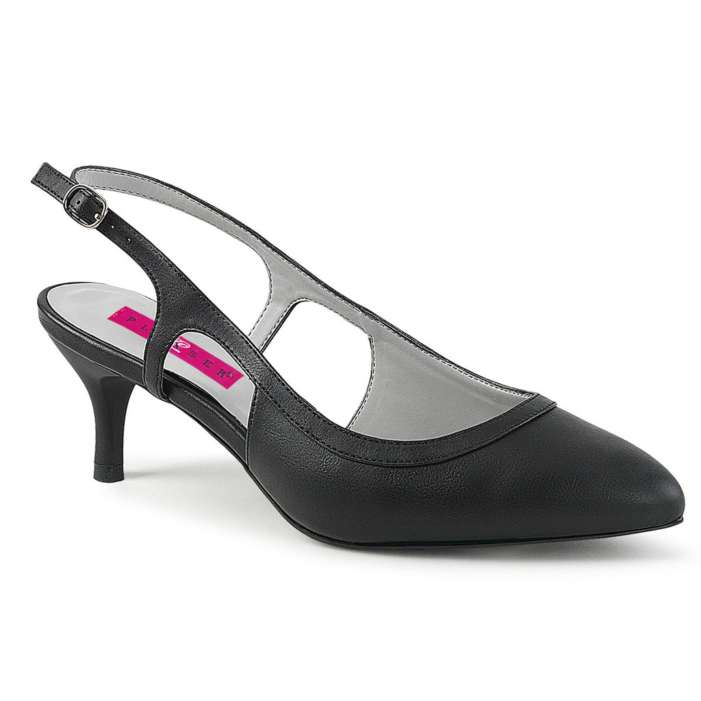 2 1/2" Heel Slingback Pump Blk Faux Leather Pleaser Pink Label KITTEN/02