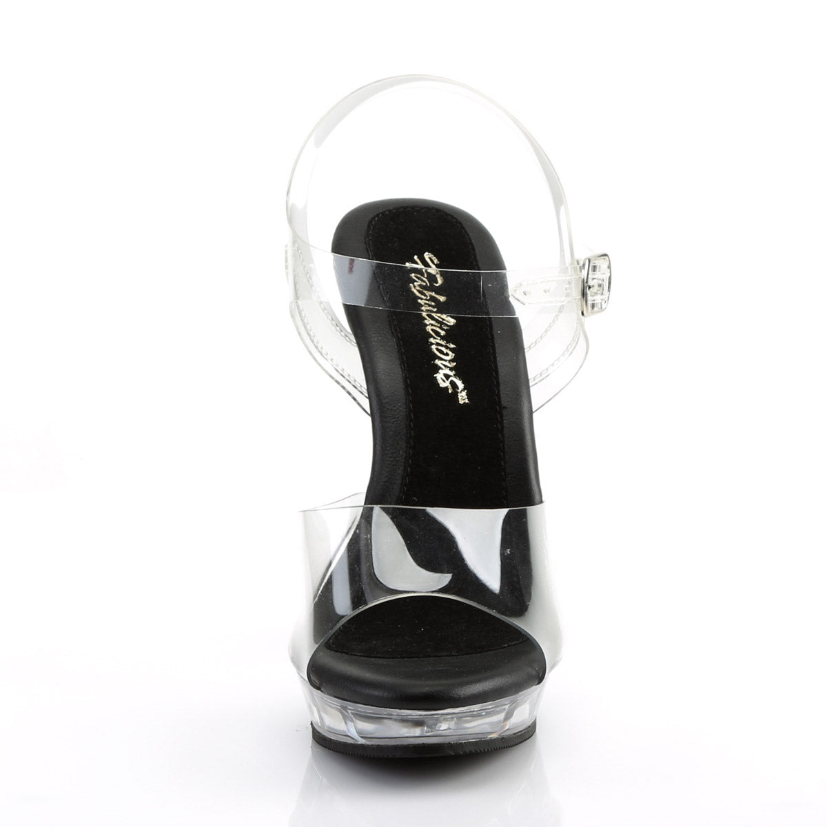 5" Heel, 3/4" PF Ankle Strap Sandal Clr-Blk/Clr Pleaser Fabulicious LIP/108