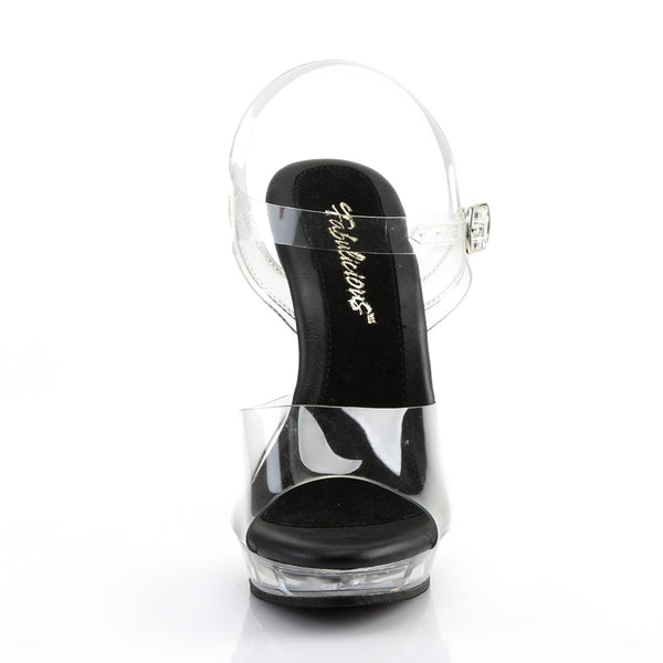 5" Heel, 3/4" PF Ankle Strap Sandal Clr-Blk/Clr Pleaser Fabulicious LIP/108