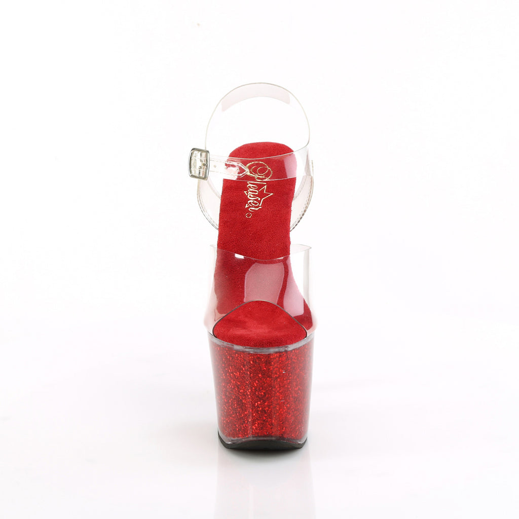 7" Heel, 3 1/4" Pf Ankle Strap Sandal W/Iridescent Glitters Pleaser Pleaser LOVESICK/708SG